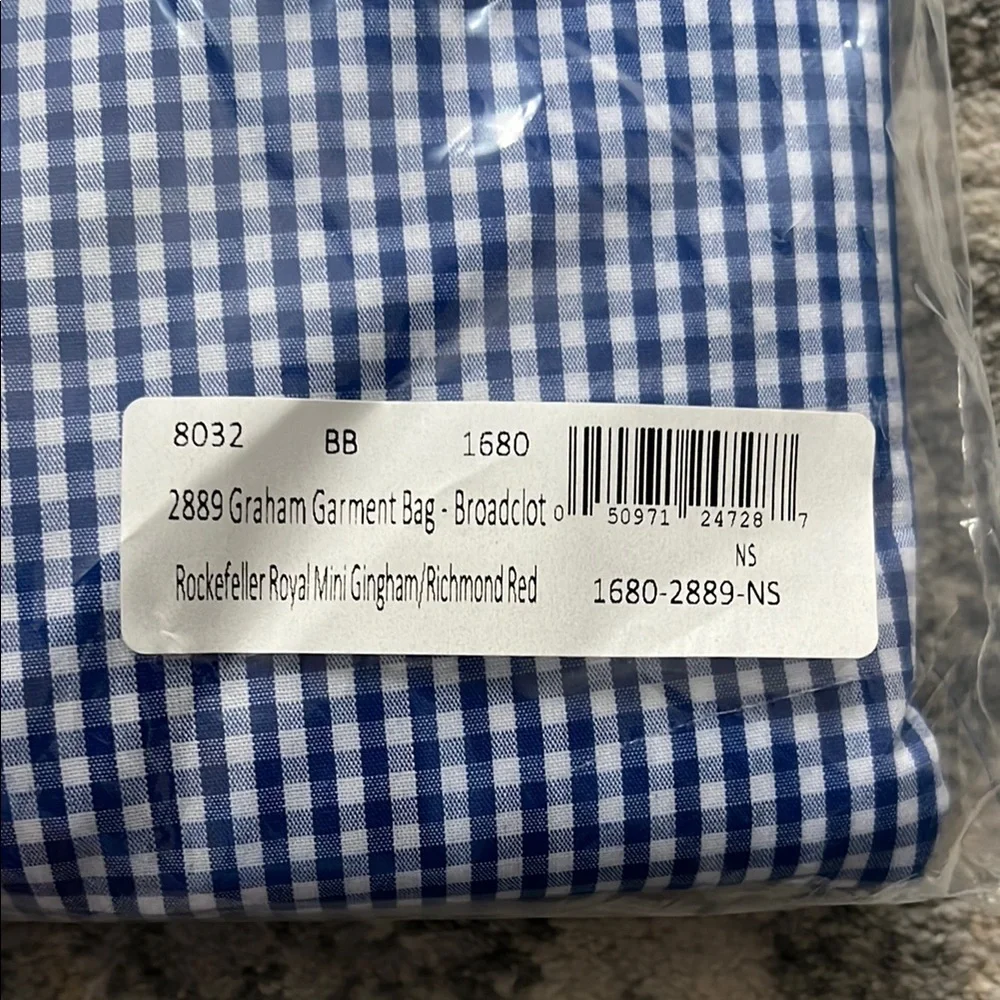 The Beaufort Bonnet Company Gingham Blue Garment Bag NWT